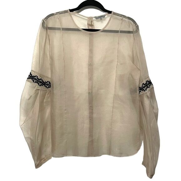MAIYET Sheer Applique Button Back Chiffon Blouse L - Picture 1 of 9
